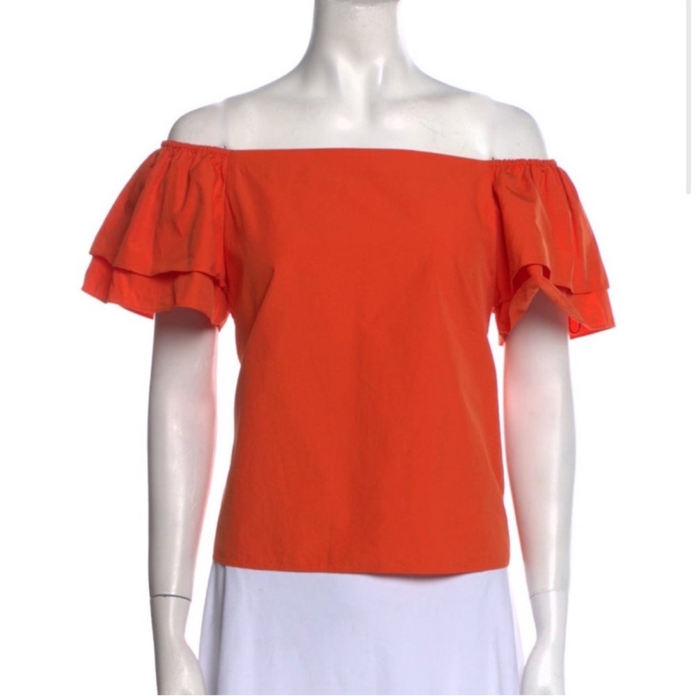 Alice + Olivia Vibrant Orange Off-Shoulder Blouse